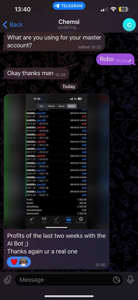 Telegram pokalbis apie boto rezultatus GBPUSD